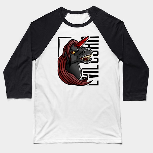 Devil unicorn Baseball T-Shirt by Pulseender